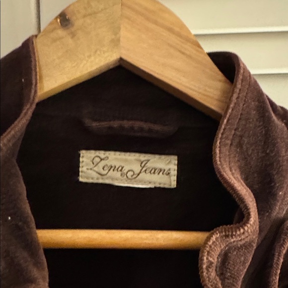 Lena Jeans Brown Corduroy Gold Button Zip Up Jacket GUC No Size Tag - Picture 2 of 4